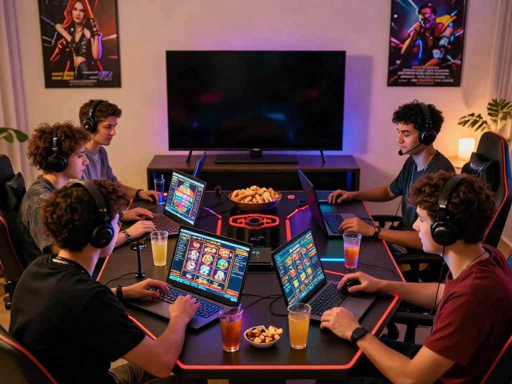 Friends enjoying online non GamStop casinos in a cozy gaming setup.