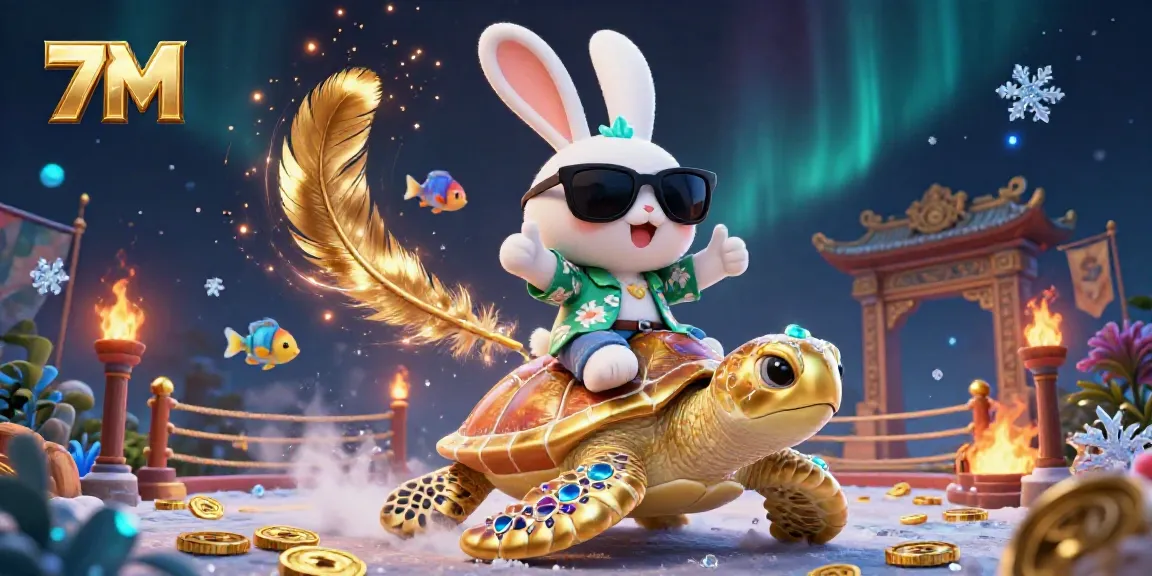 Experience 7M live scores with exciting visuals of a lucky rabbit and a giant turtle engaging in thrill and excitement.