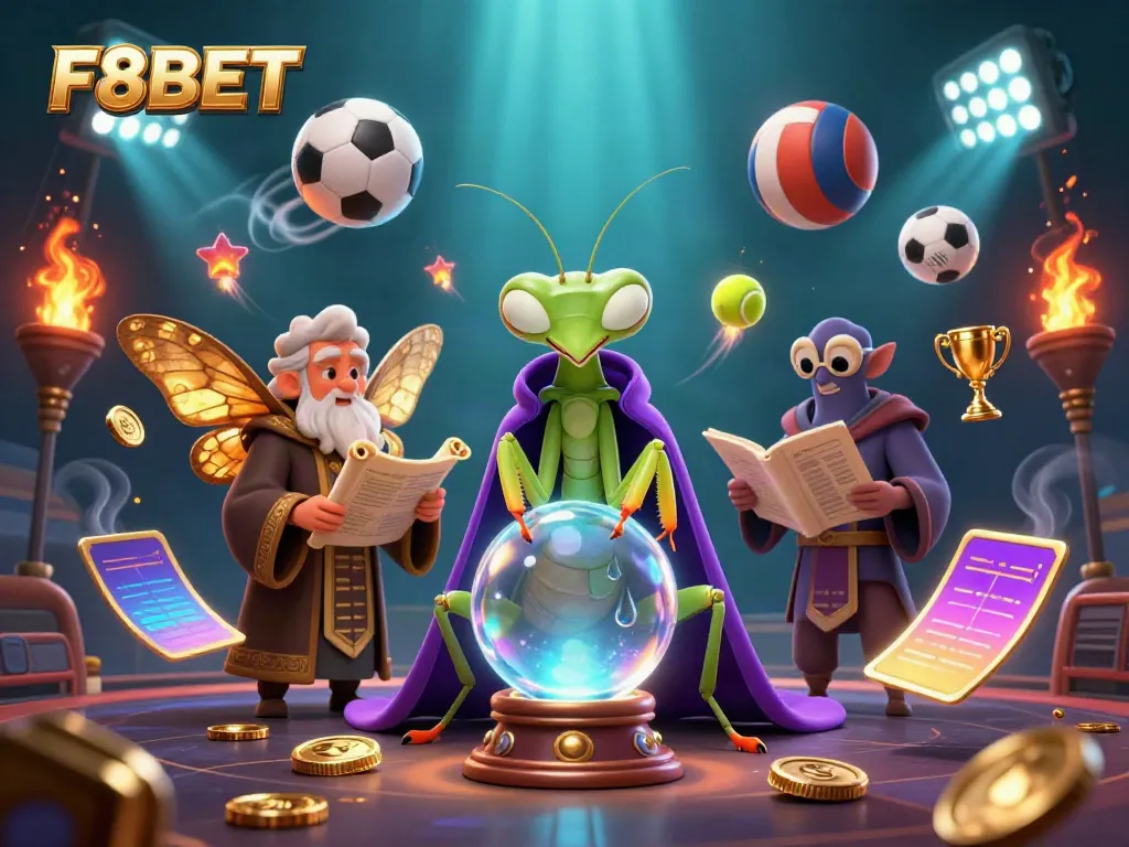 Experience thrilling moments at F8BET with our engaging 3D illustration of a mysterious fortune teller and gaming elements.