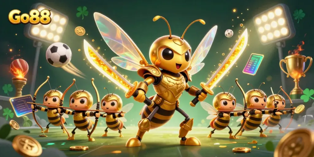 Experience exhilarating action with Go88's golden hornet samurai leading epic gaming battles.