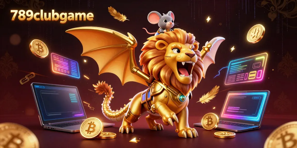 Win big with 789clubgame in this dynamic scene featuring a golden chimera roaring with crypto elements.