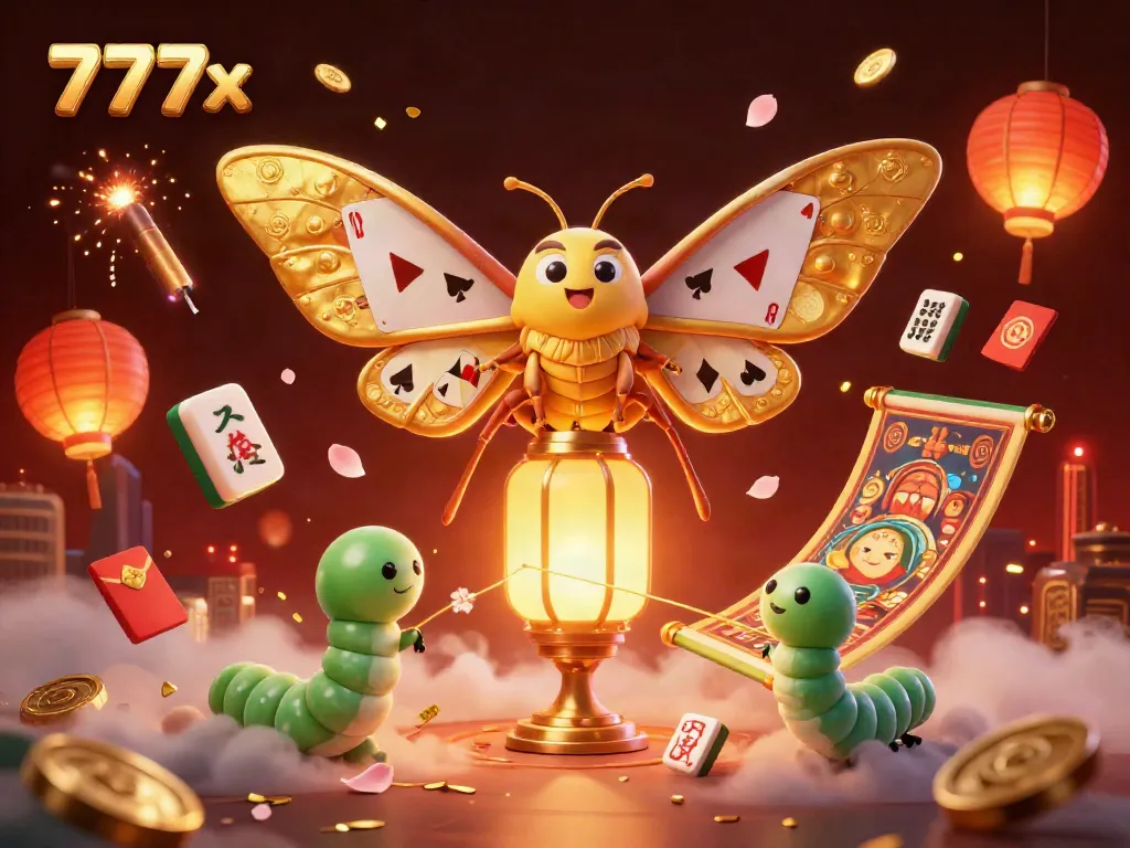Experience thrilling casino adventures with 777x, featuring a majestic atlas moth amidst vibrant gaming symbols.