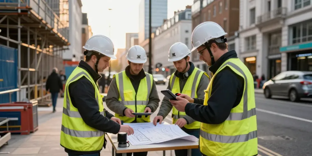 GPR Survey London team conducting a Ground Penetrating Radar survey on an urban construction site.