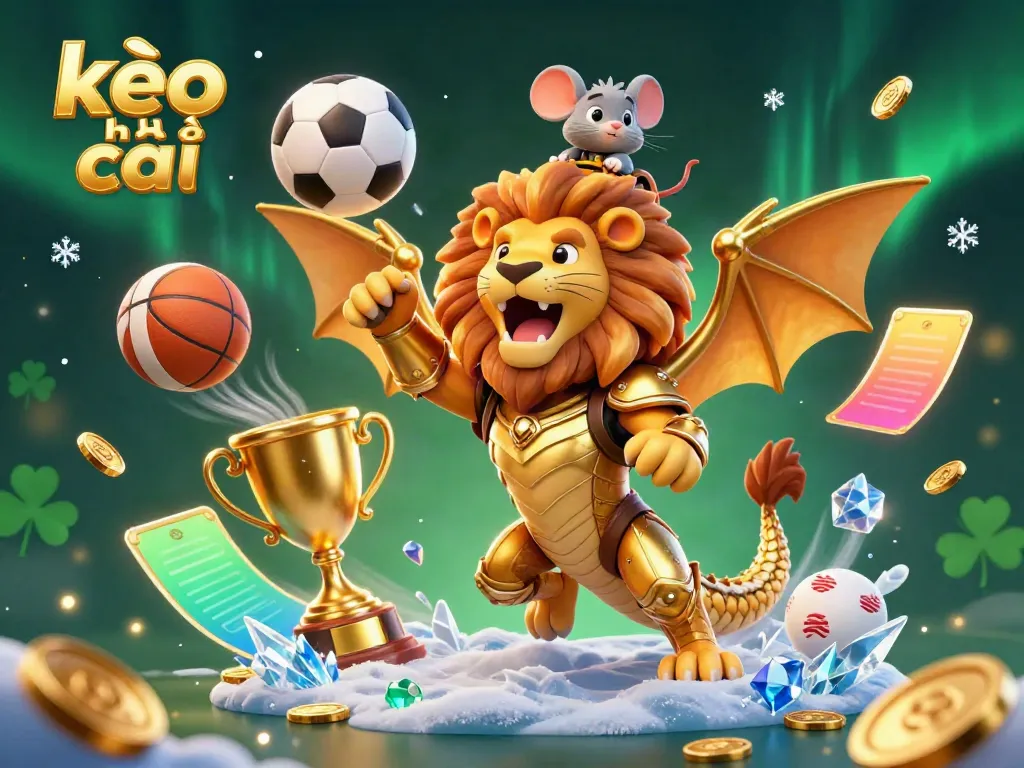 Engage with kèo nhà cái through a dynamic, cartoon-style 3D illustration showcasing exciting sports betting elements.