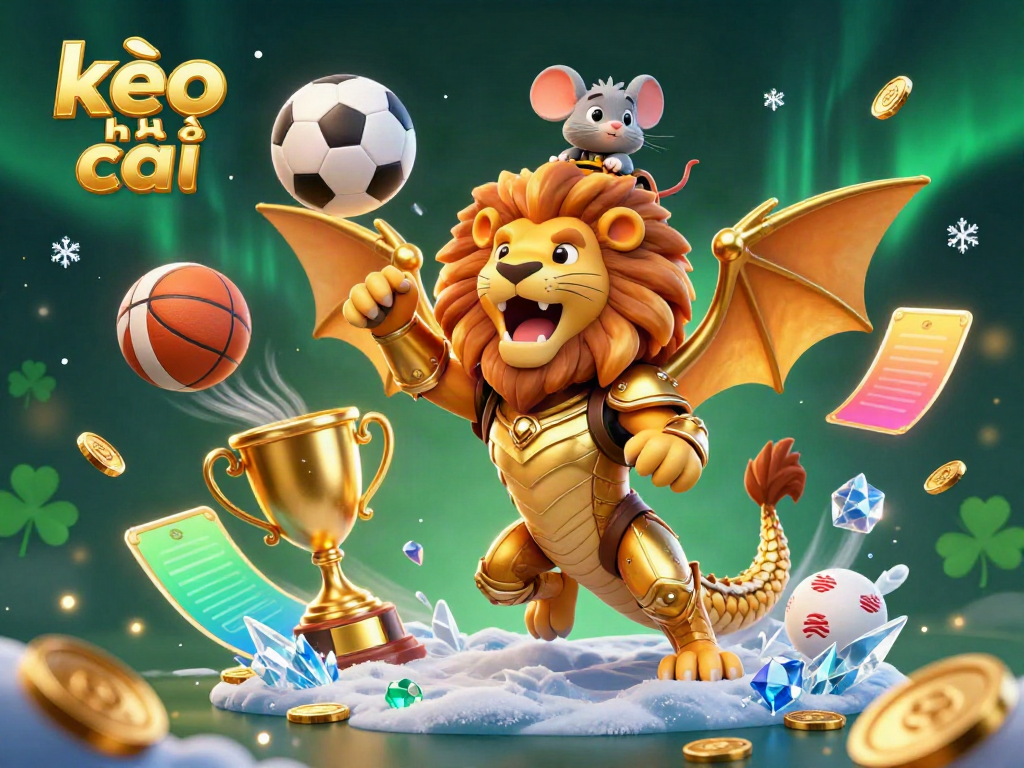Engage with kèo nhà cái through a dynamic, cartoon-style 3D illustration showcasing exciting sports betting elements.