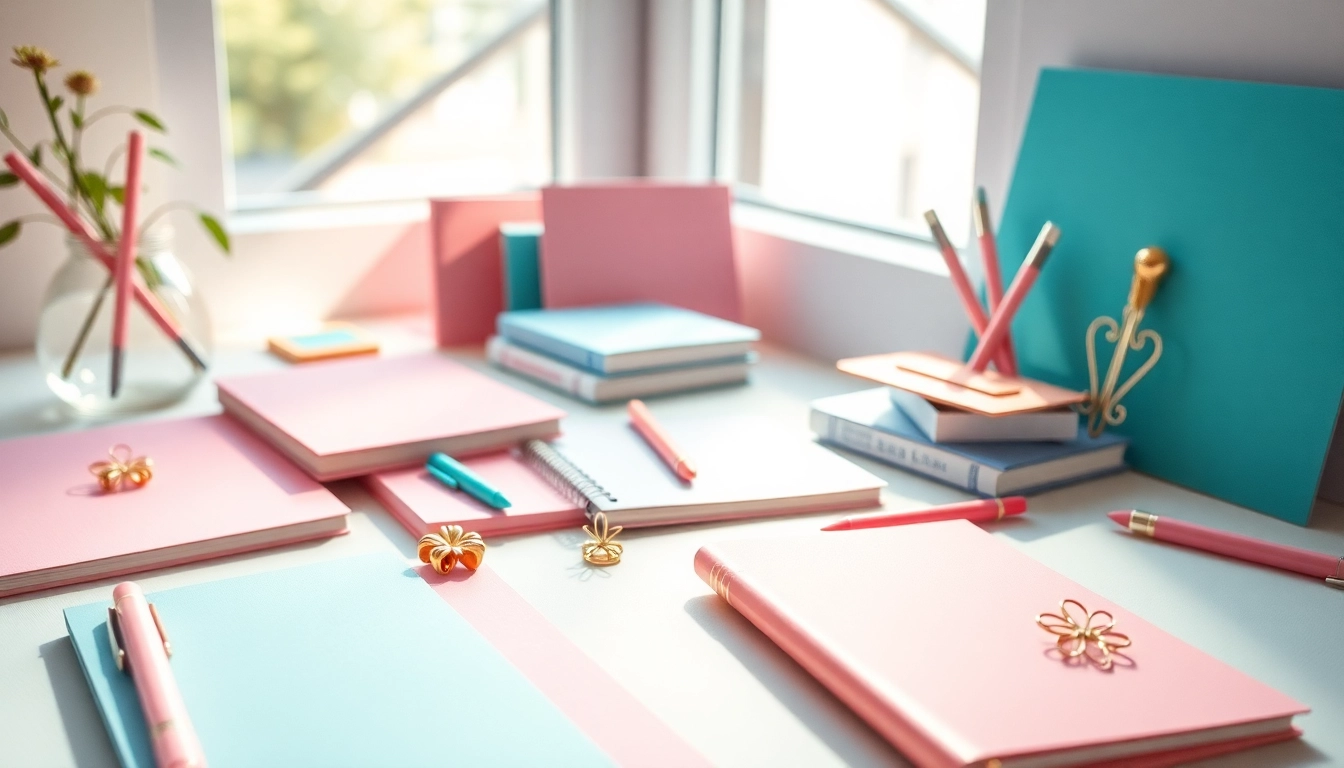 An inviting workspace showcasing colorful stationary essentials like notepads and pens.