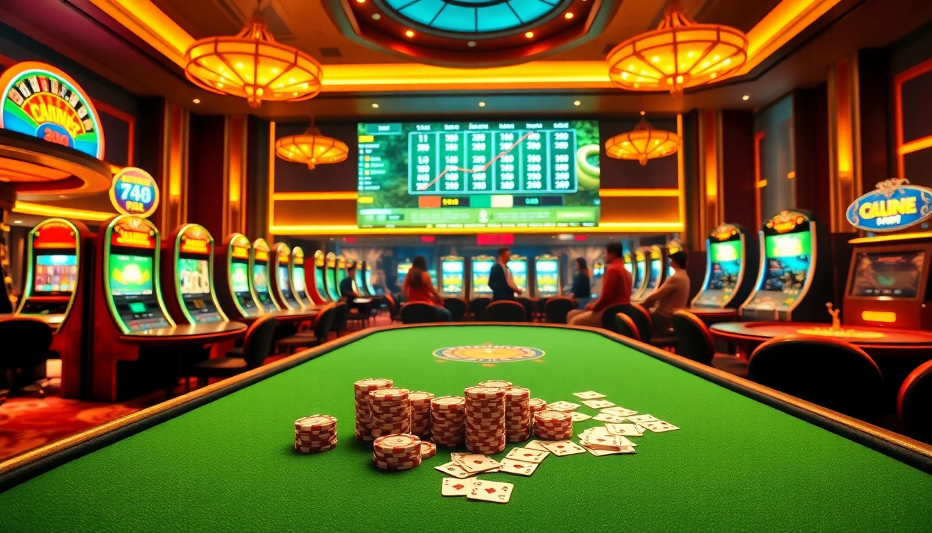 Experience thrilling gameplay at QQ88, featuring vibrant casino tables and slot machines.