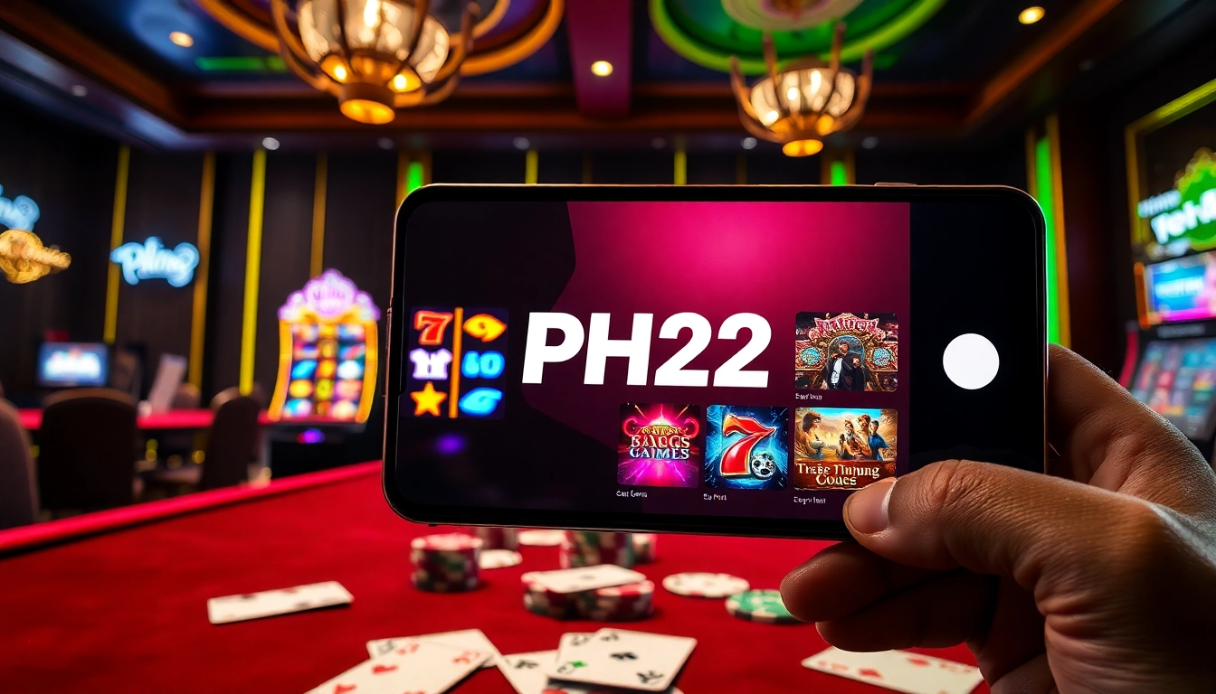 Engaging gamblers on PH22 with a vibrant slot machine and online gaming interface.
