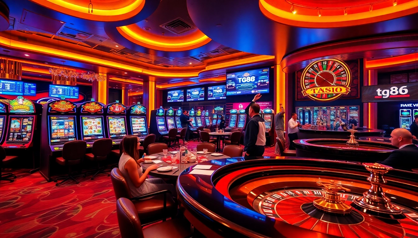 Experience thrilling gameplay at TG88 Casino with vibrant slot machines and poker tables.