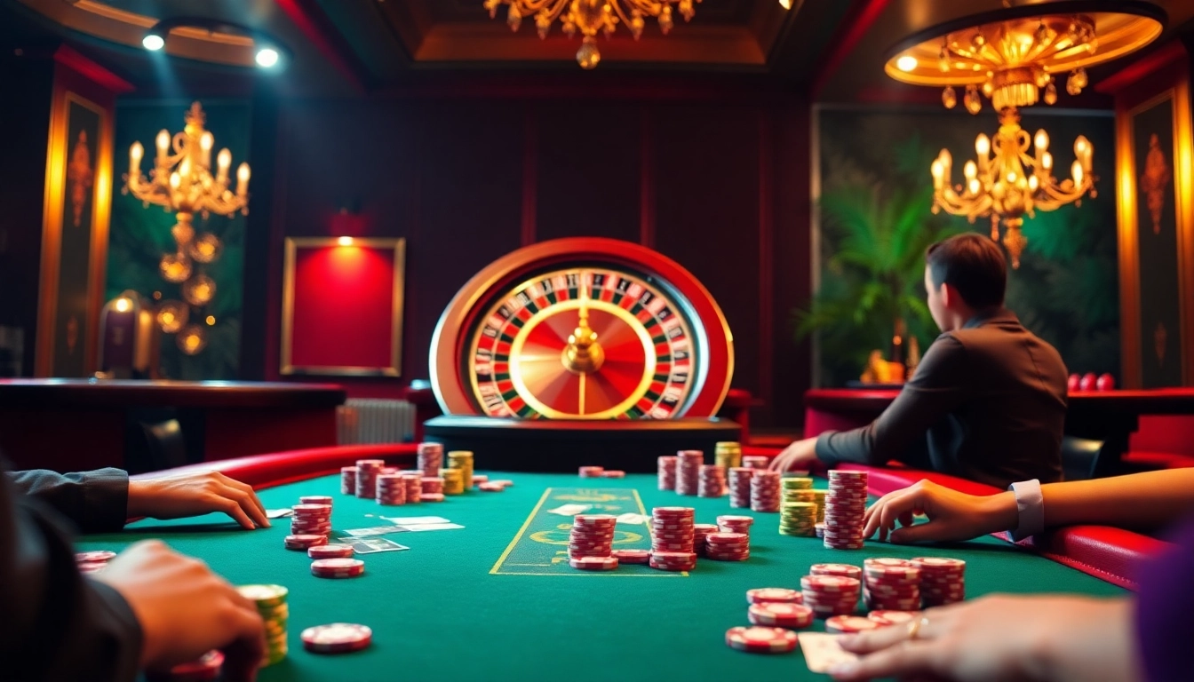 Babu88.global showcases an exciting casino environment with players and vibrant gambling elements.