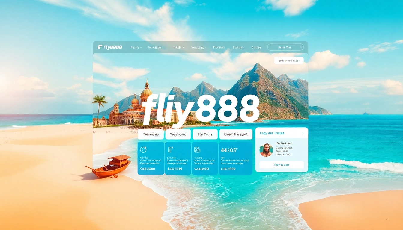 Experience the innovative travel booking interface of fly888, featuring vibrant destinations and interactive elements.