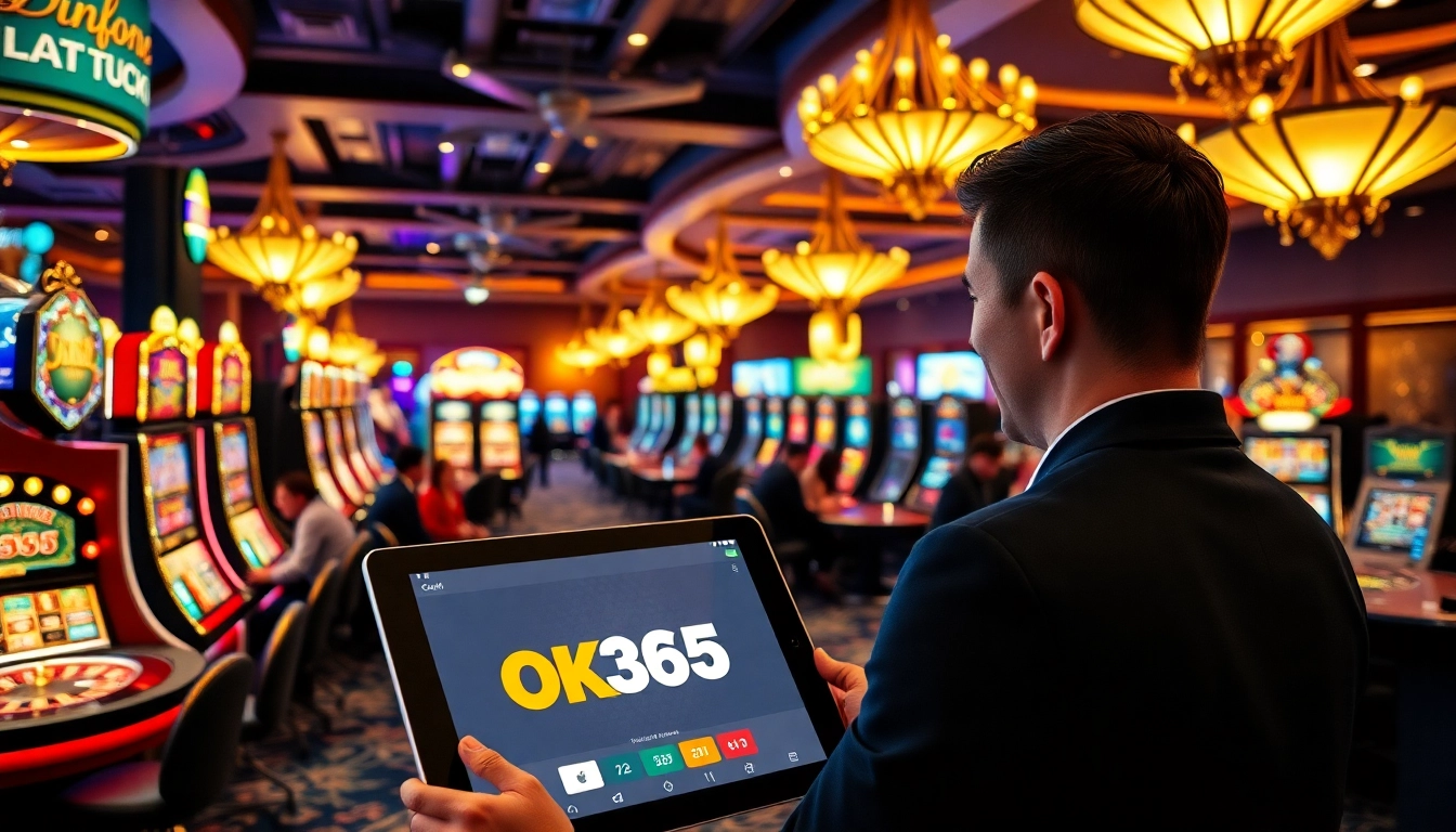 Experience the excitement of OK365 đăng nhập with vibrant casino games and interfaces in a luxurious setting.