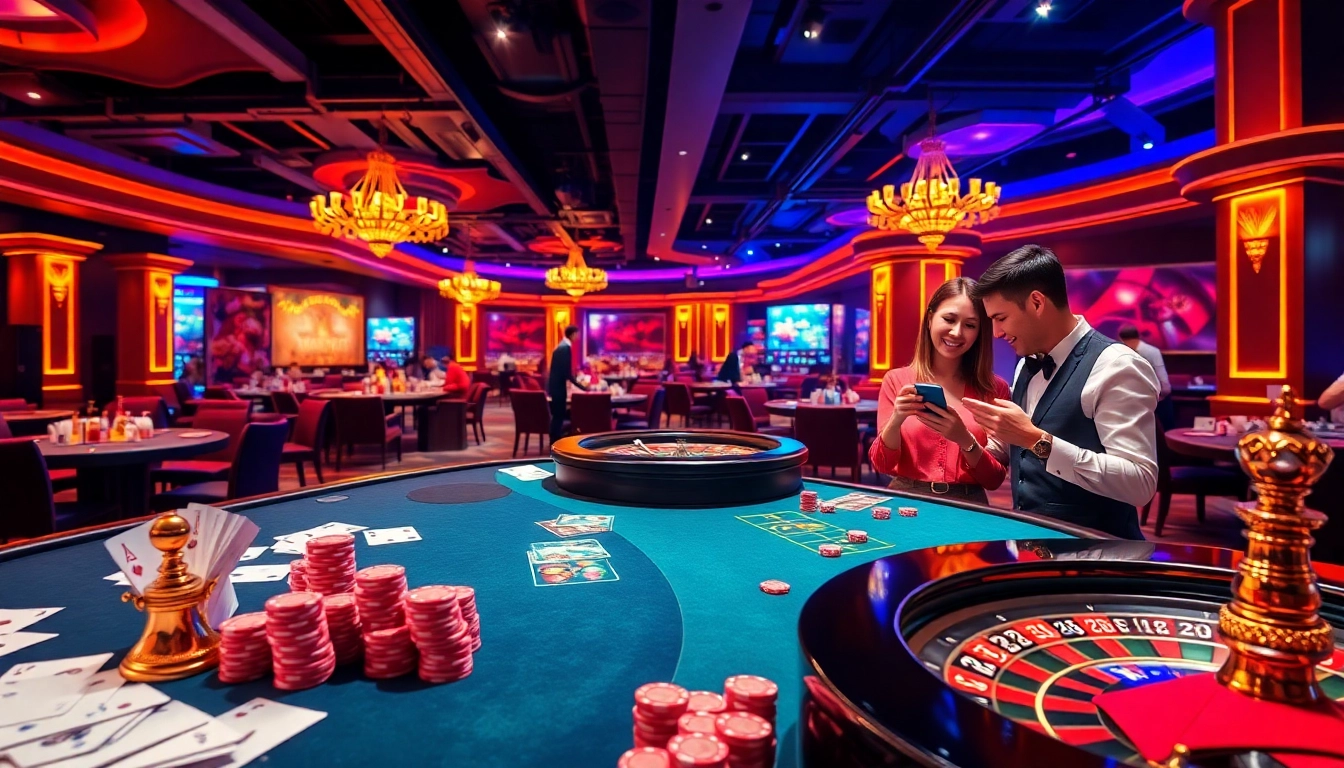 Enjoying exciting games at Nhà cái F8BET online casino with vibrant poker chips and roulette.
