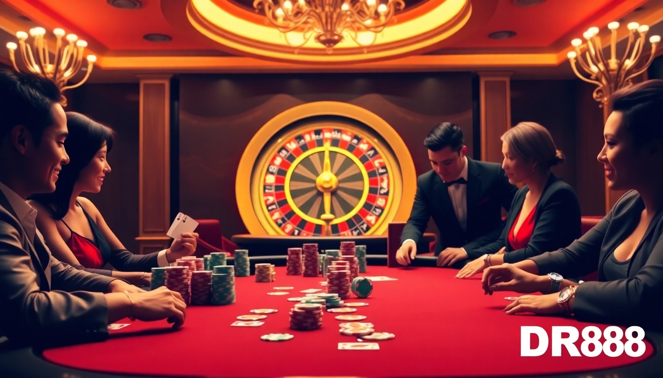 Experience the excitement of online gambling with DR88 at a luxurious casino table.