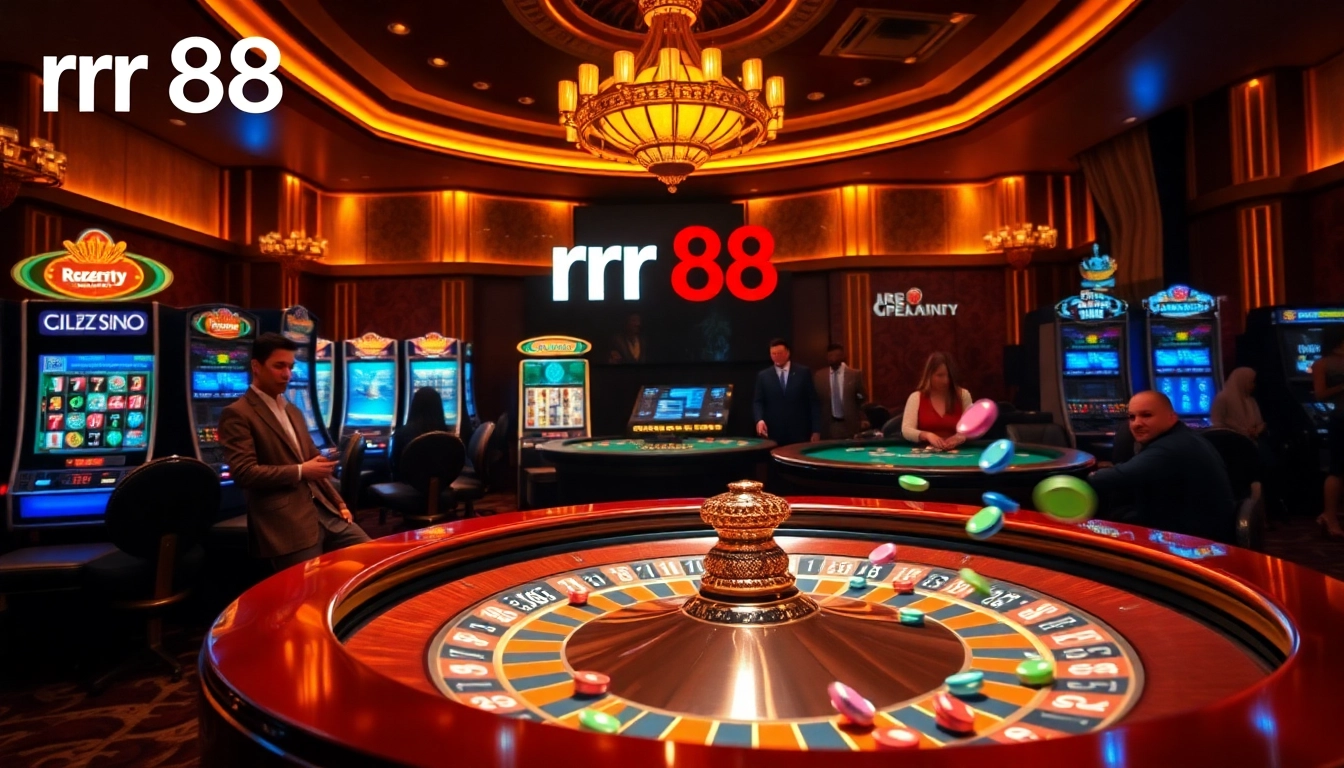 Experience thrilling gameplay at rr 88 with vibrant casino tables and slot machines in a luxurious setting.