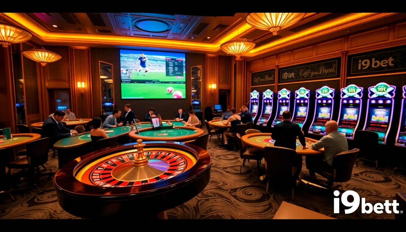 Experience luxury gambling at i9bet with vibrant casino games and betting tables.
