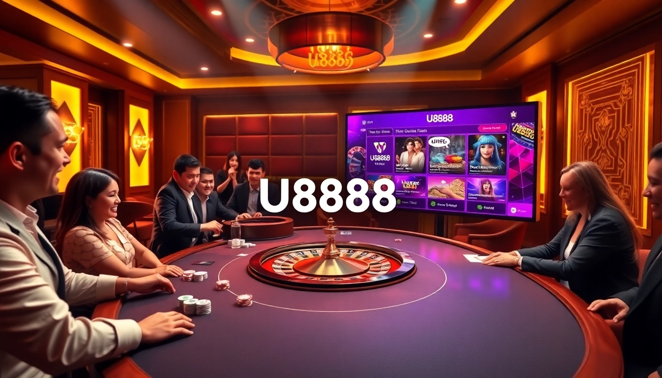 Experience thrilling gameplay and promotions at U8888 in an upscale casino environment.
