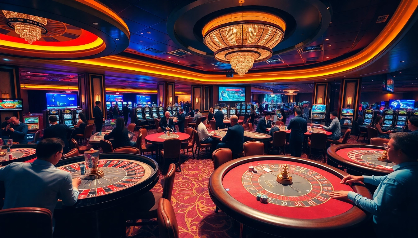 Experience the thrill of gambling at TV88 with vibrant casino tables and excited players.