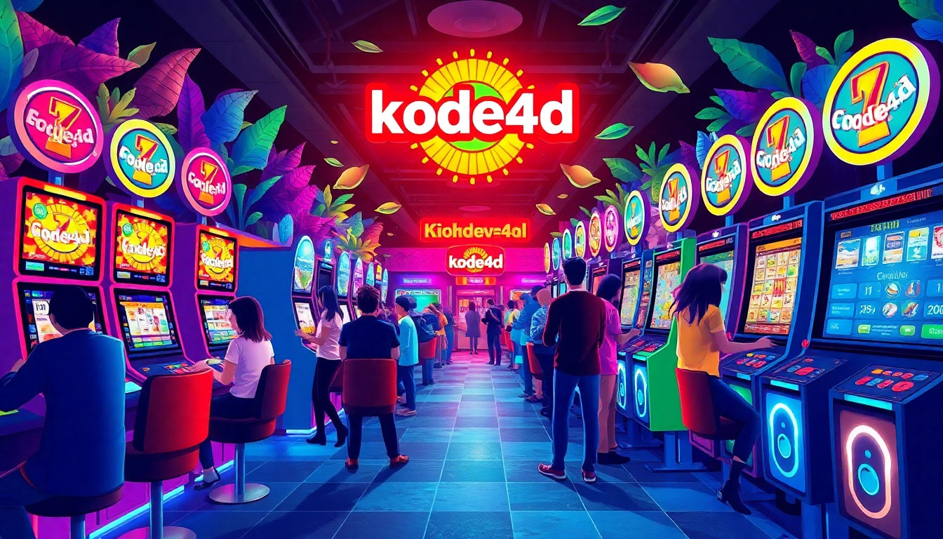 Experience the thrill of Kode4d with dynamic slot machines and excited players in a vibrant gaming atmosphere.