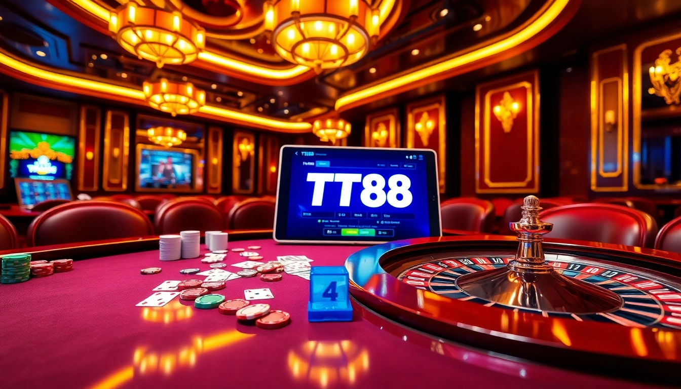 Experience thrilling gameplay at TT88 casino with vibrant cards and roulette.