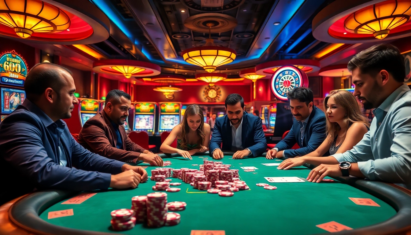 Engage with top-tier gambling action at https://mm88.bar/ featuring a high-stakes poker table and vibrant casino environment.