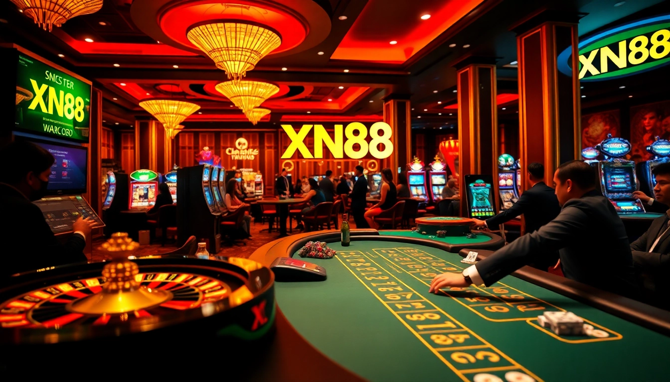 Players enjoying a thrilling gaming experience at XN88's premier casino, showcasing excitement and strategy.