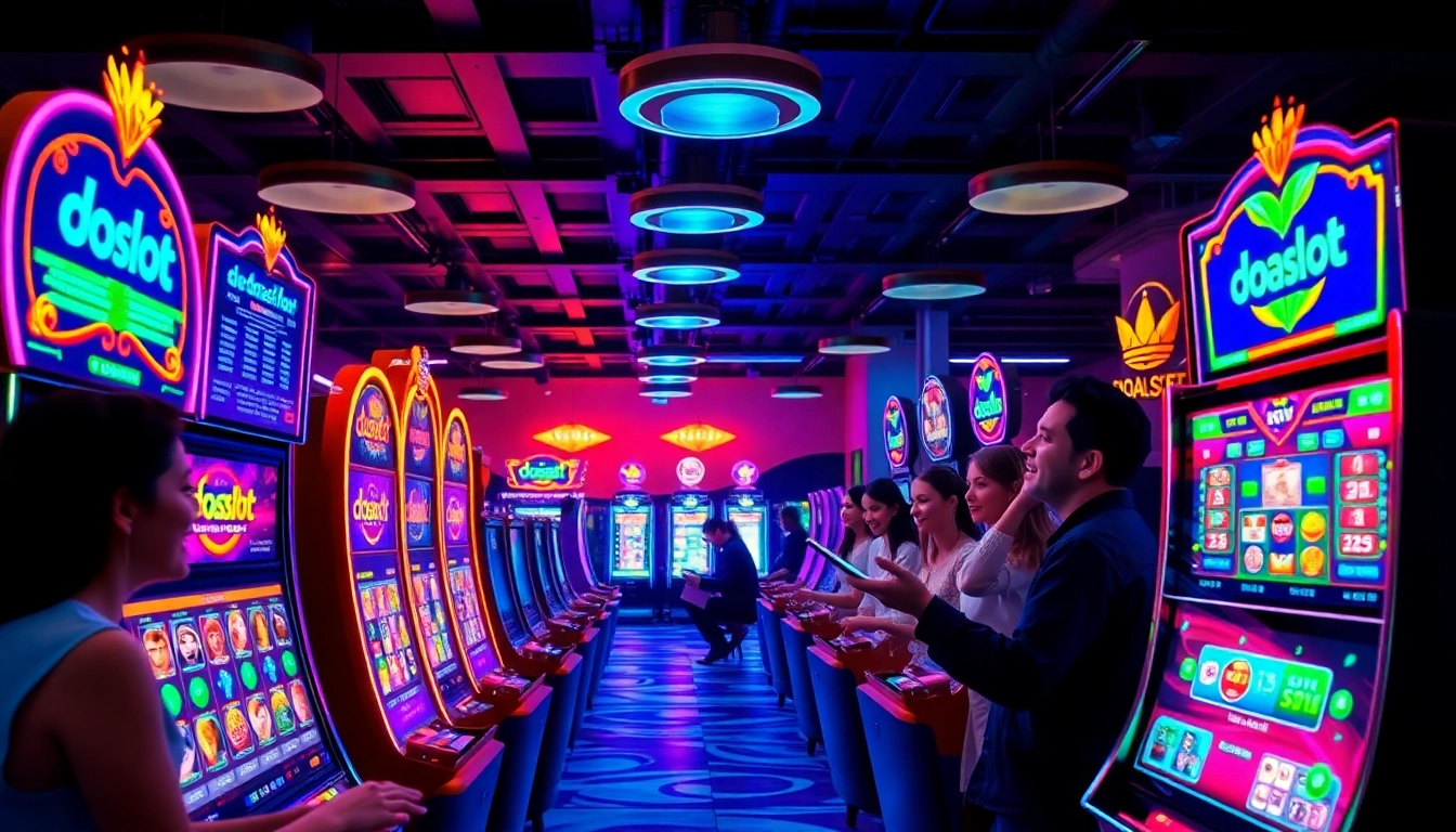 Players enjoying the doaslot gaming experience in a vibrant online casino setting.