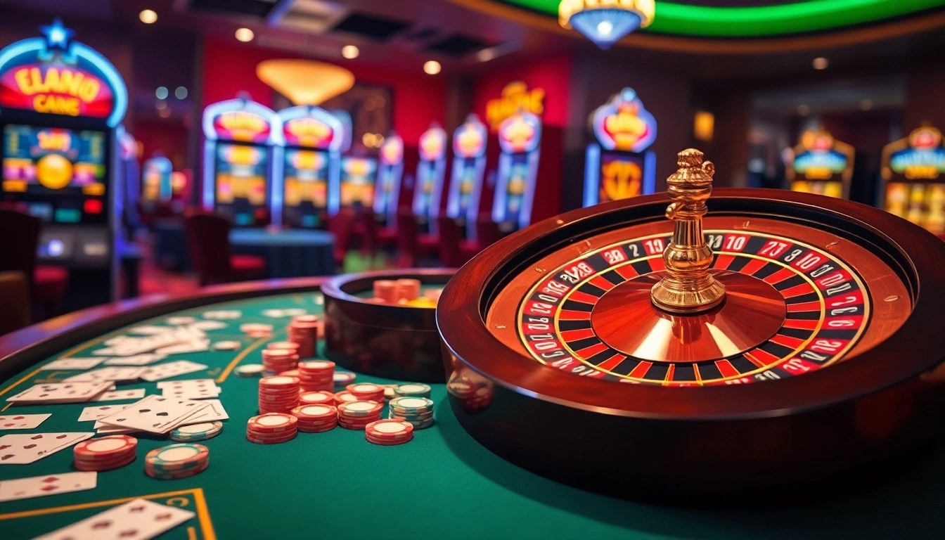 Experience the excitement at trang chủ rr88 with vibrant casino tables and glowing slot machines.