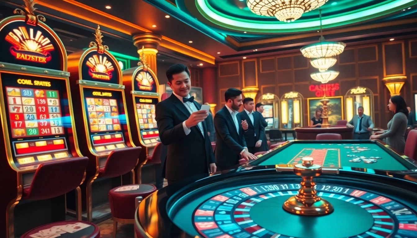 RAJABARONG players engaging in high-stakes slot action amidst a luxurious casino backdrop.