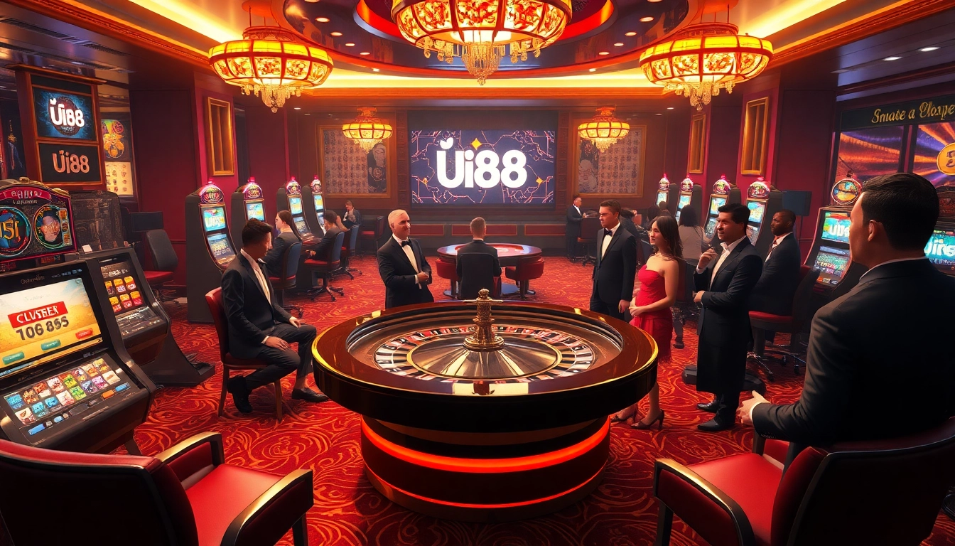 Players engaging at the UU88 roulette table in a luxurious casino atmosphere.