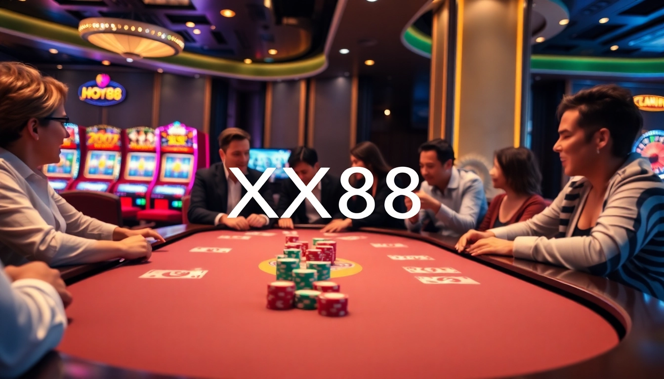Experience the thrill of gambling at XX88 HOW with an elegant poker table and vibrant atmosphere.