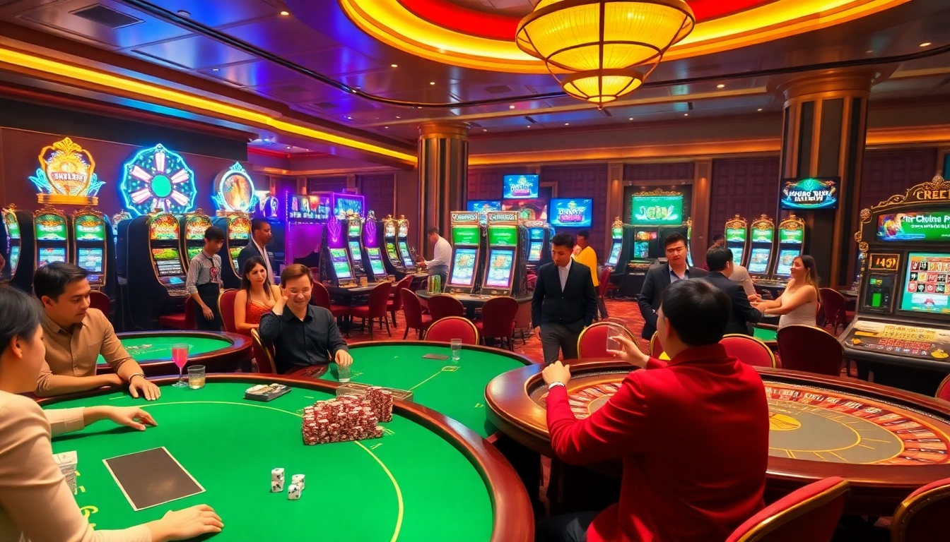 Experience thrilling gameplay at hz88.com with luxurious casino tables and vibrant slot machines.