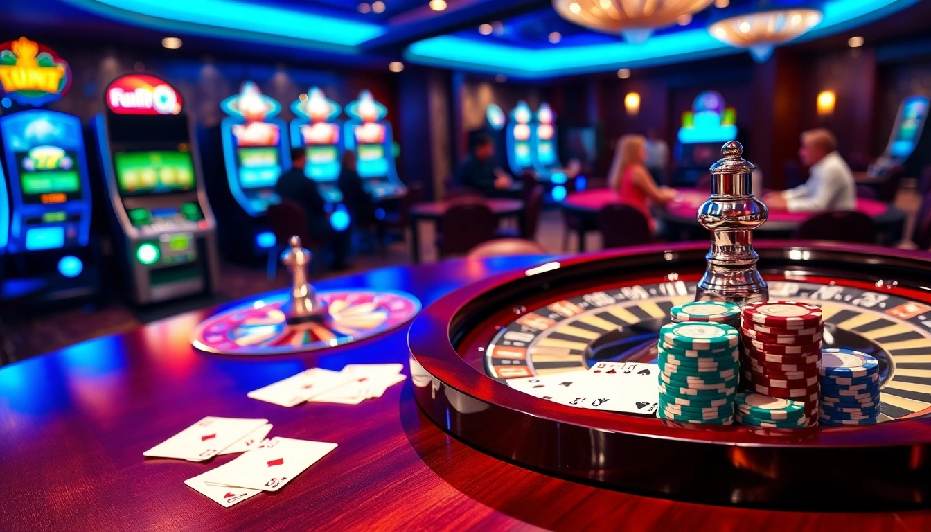 Experience thrilling games at fun79's luxury casino environment with poker and roulette.