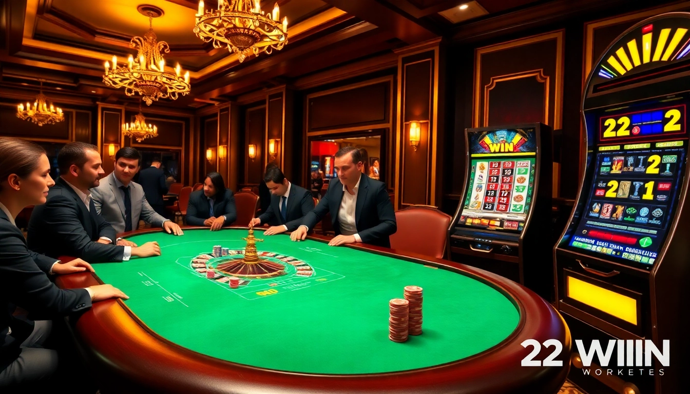 Engage in thrilling gameplay at 32 WIN casino with vibrant poker tables and an exciting atmosphere.