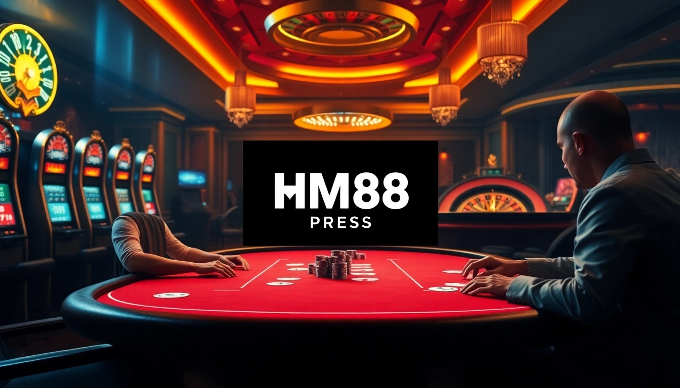 Exciting poker scene featuring MM88 PRESS with vibrant chips and cards in a casino setting.