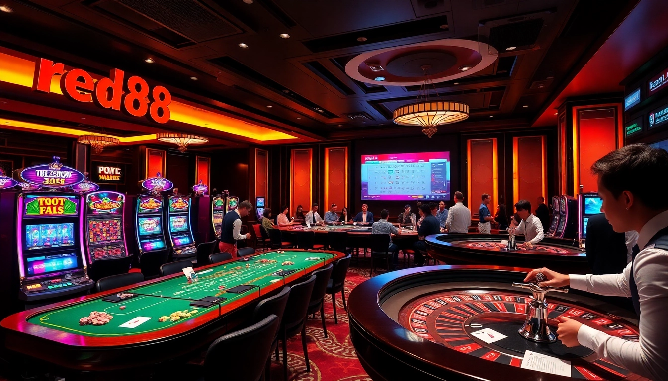 Engage in thrilling games at red88 casino, featuring vibrant slot machines and professional dealers.