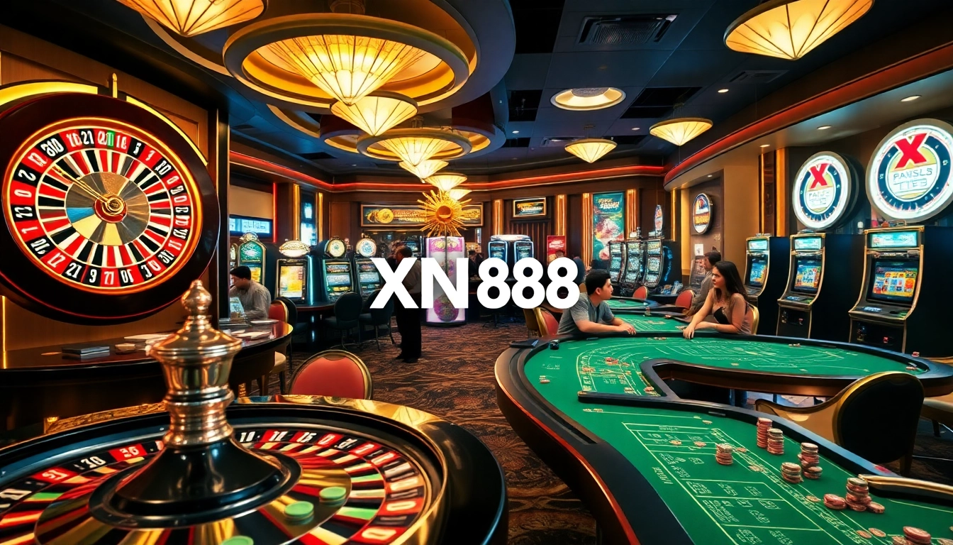 Experience the thrill of the XN88 online casino with vibrant gaming tables and excited players.