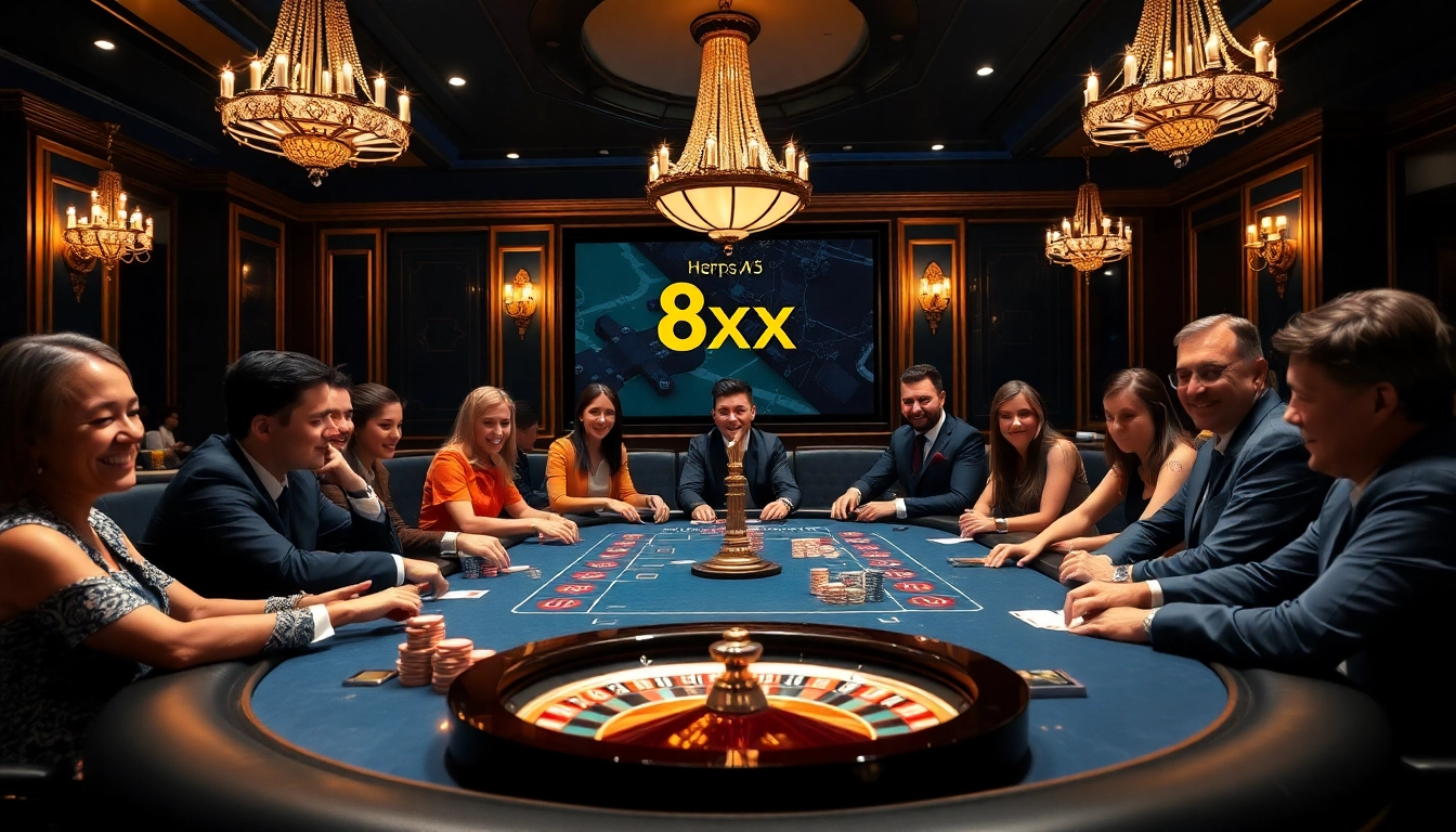 Experience the thrill of poker at https://8xx.today/ with players betting high at a luxurious casino table.