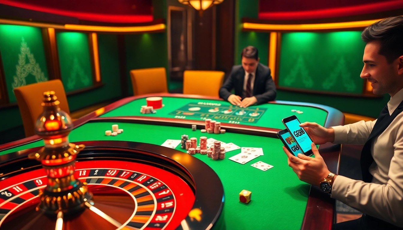 Experience the excitement of GG88 at a luxurious casino, featuring vibrant gaming tables and lively players.
