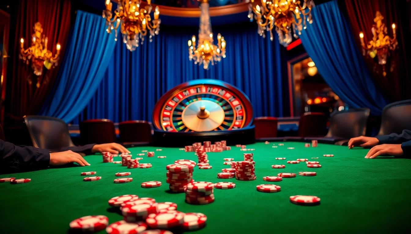 Experience thrilling gameplay at W88, showcasing a high-stakes poker table with vibrant chips and a roulette wheel.