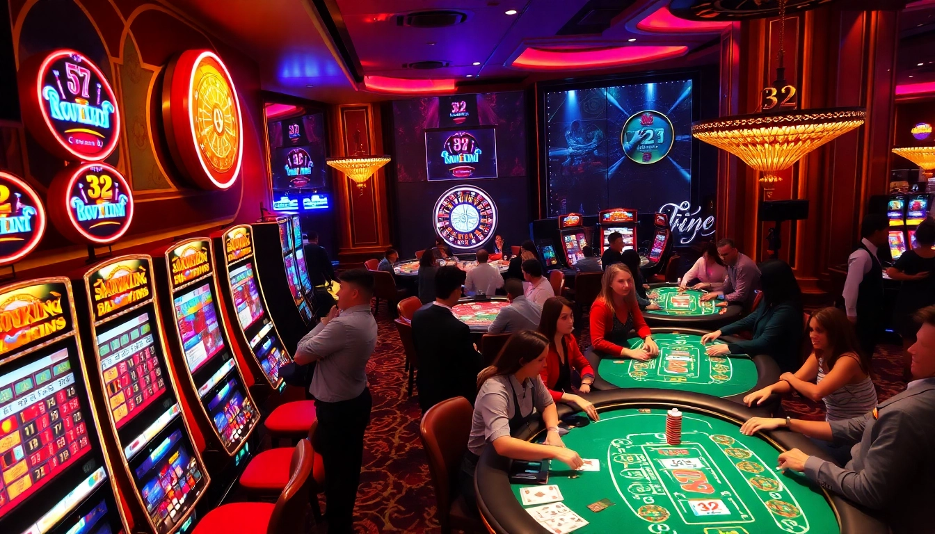 Experience thrilling wins at 32 win gambling tables in a vibrant casino atmosphere.