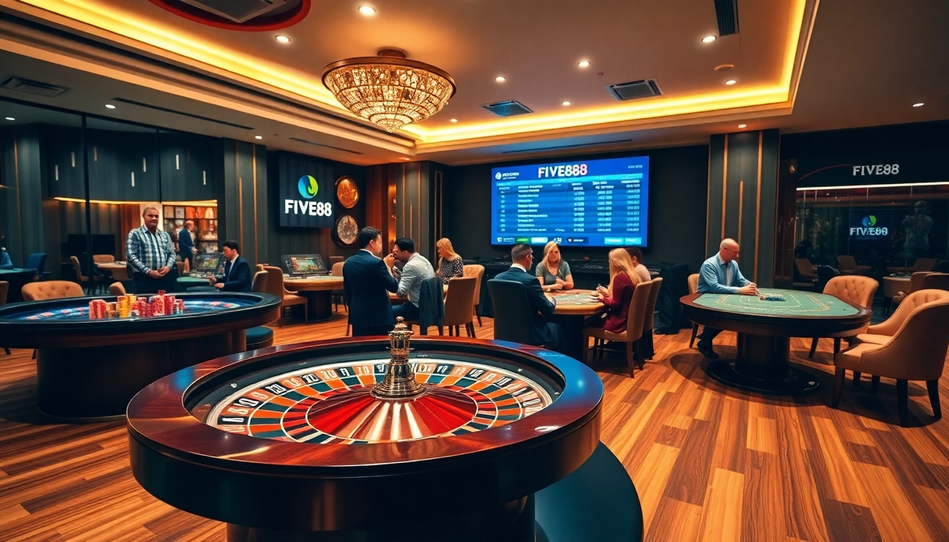 Experience thrilling gameplay at FIVE88 casino with vibrant tables and excited players.