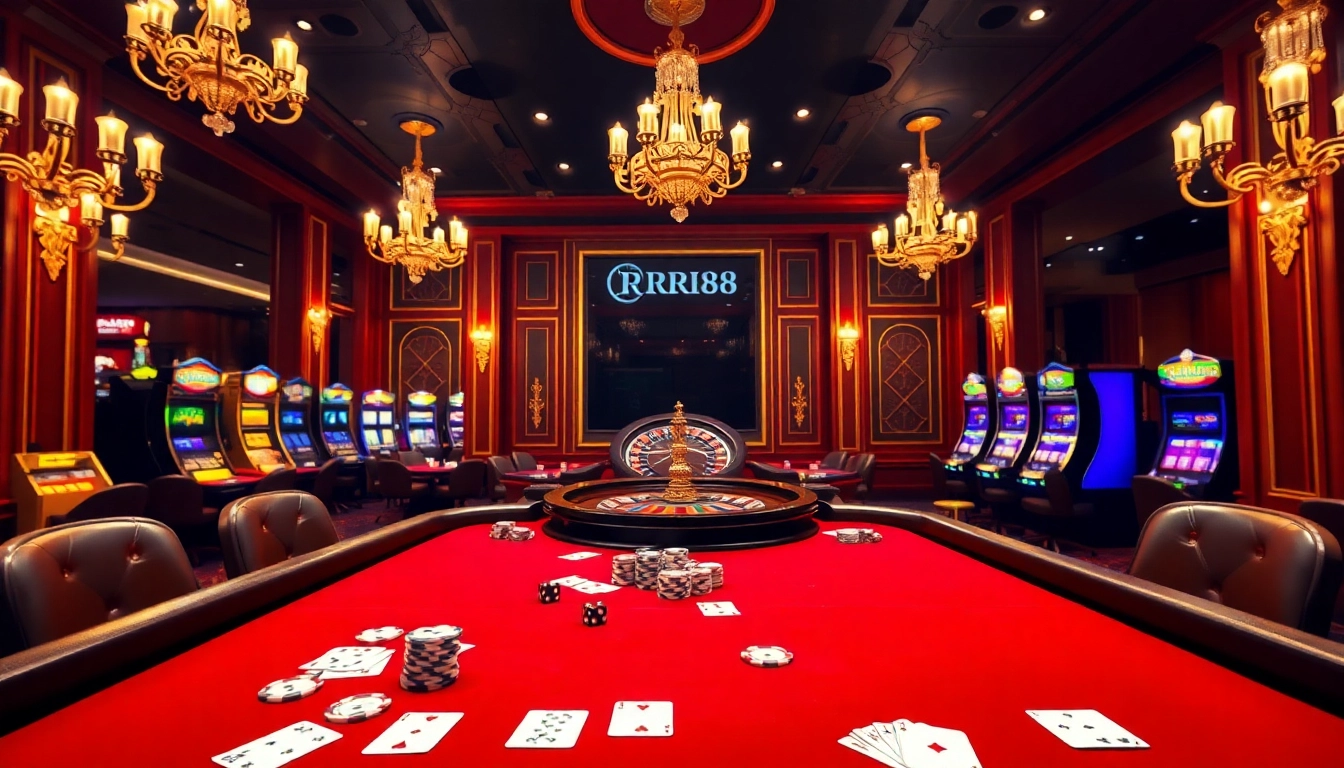 Experience the excitement of RR88 with vibrant poker tables, elegant slots, and luxury casino ambiance.