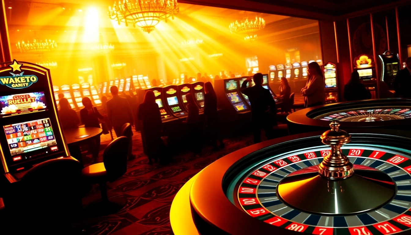 Immersive gambling experience at luck8 casino with poker chips and slot machines.