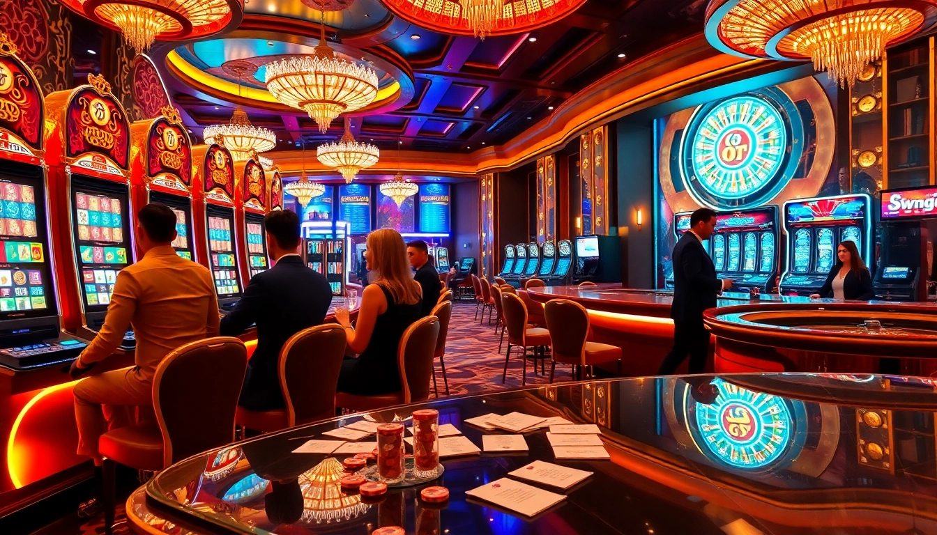 Experience the thrill of agen toto slot at a luxury casino with vibrant lights and excited players.