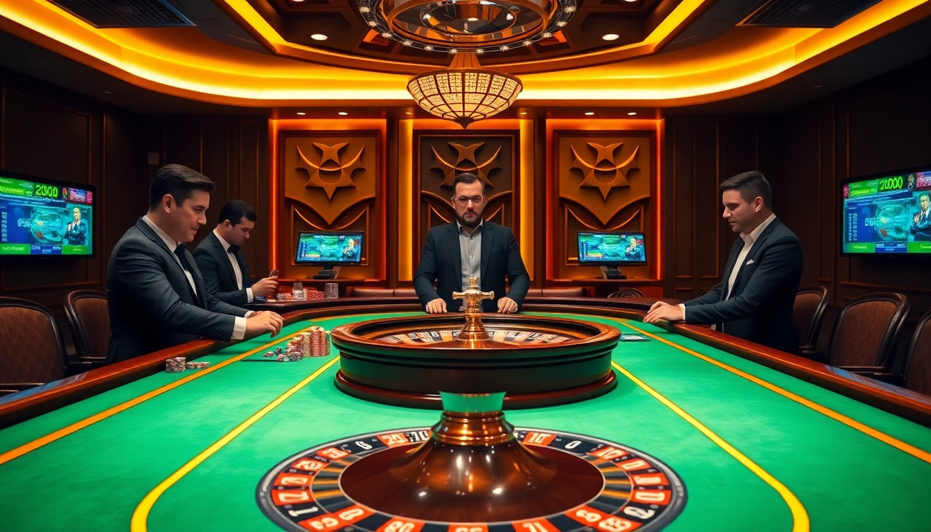 S8 casino table scene showcasing high-stakes poker action with vibrant chips and a roulette wheel.