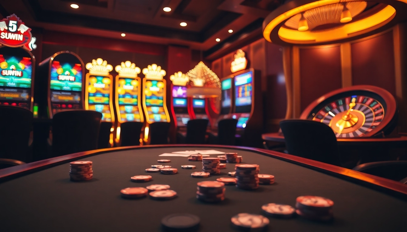 Experience thrilling poker action at sunwin with vibrant casino elements and luxurious ambiance.