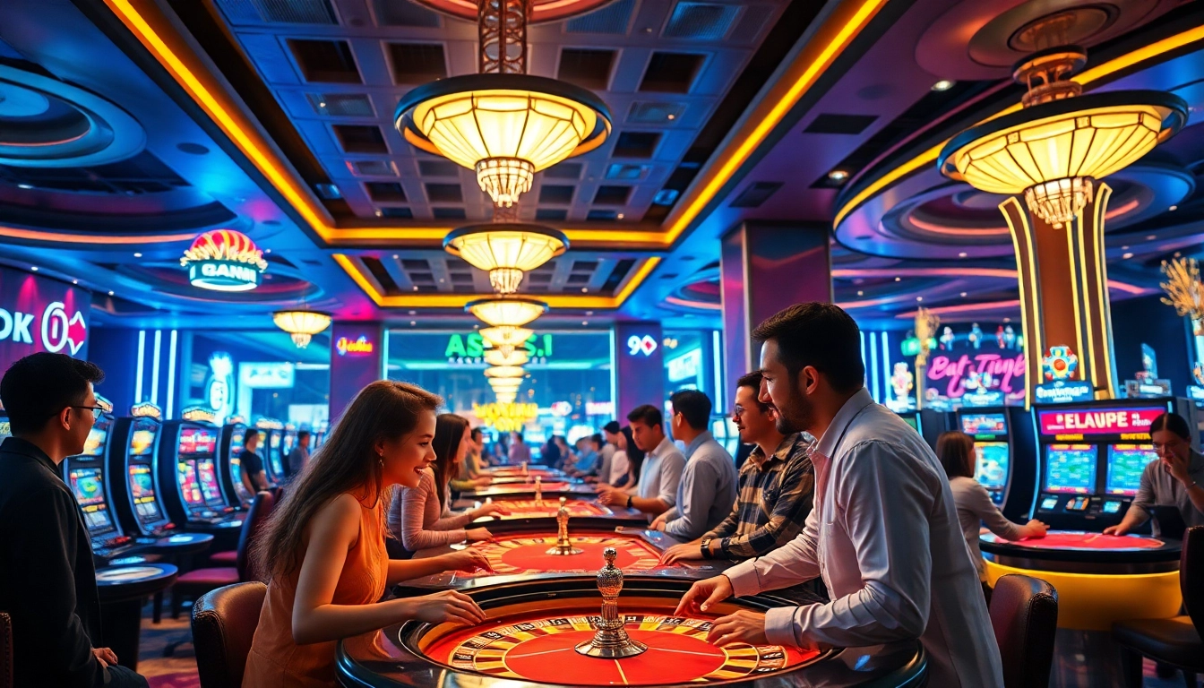 Exciting scene of gamblers playing at 99OK casino, showcasing vibrant gaming action.
