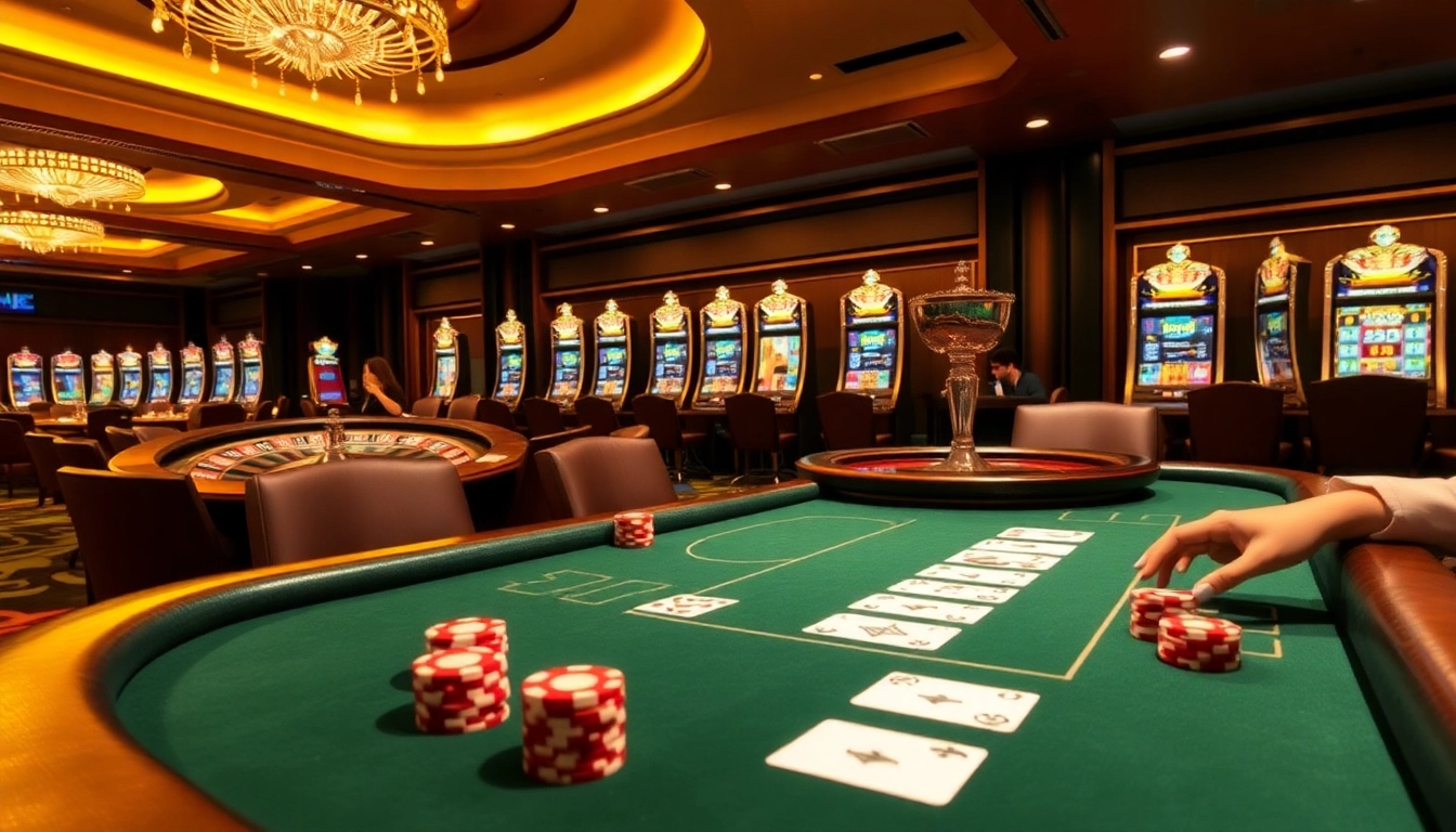 Engaging gamblers at https://dn88top.com/ with a luxurious poker game ambiance featuring vibrant chips and warm lighting.