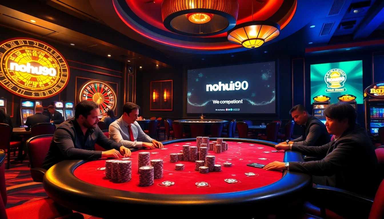 Engage in high-stakes gambling at nohu90's luxurious casino table with vibrant action.
